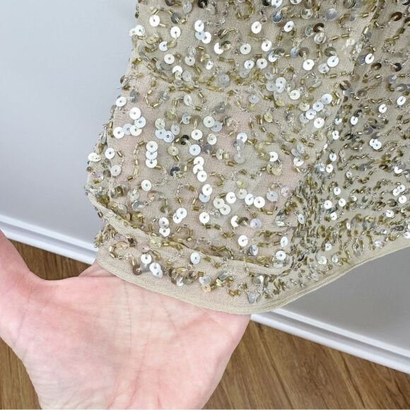 Aidan Mattox Silk Dress Gold Beaded Sequin Cold Shoulder Mini Cocktail Prom Sz 2 - Picture 15 of 15